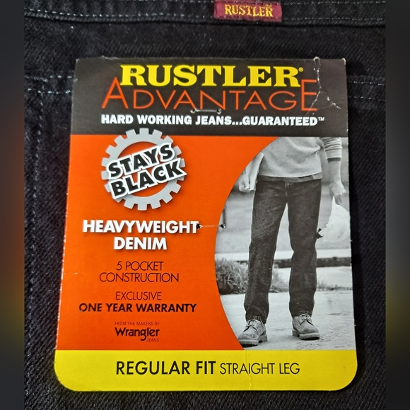 "NWT" Rustler Advantage Regular Fit Jeans Men's 46x29 Black Heavyweight Denim - Picture 2 of 12
